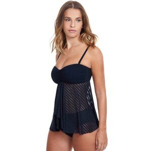 Gottex Sheer Bliss Tankini Top Swimsuit Size 6 Black Flyaway Bandeau NWT